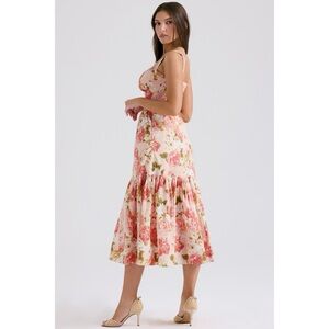 NWT House of CB Elia Pink Peony Print Cotton Midi Sundress